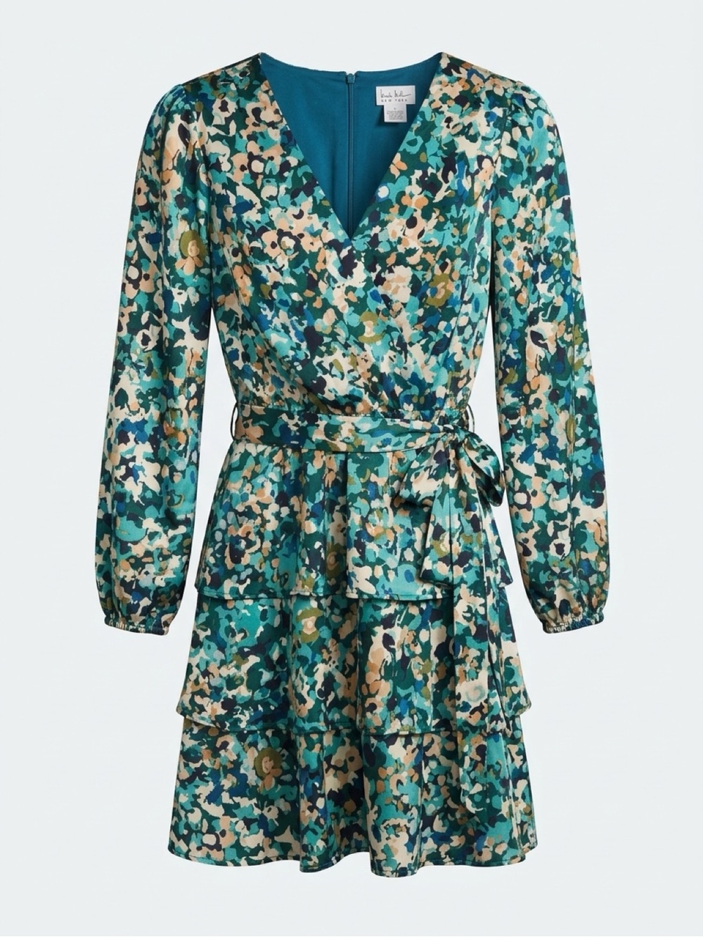 Nicole Miller Teal Green Long-Sleeve Dress